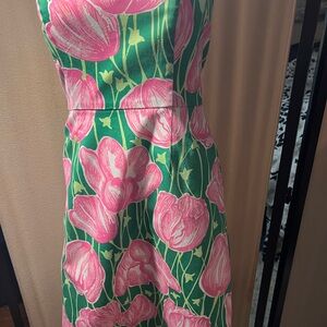 Lilly Pulitzer Pink A-Line Midi Dress Scoop Neck Sleeveless